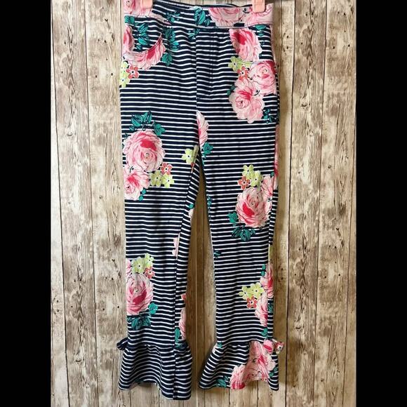 ✨🌺 Crown & Ivy Girls Striped Ruffle Pants 👑 Size 8 • Bold Florals 🌼 - Picture 1 of 4